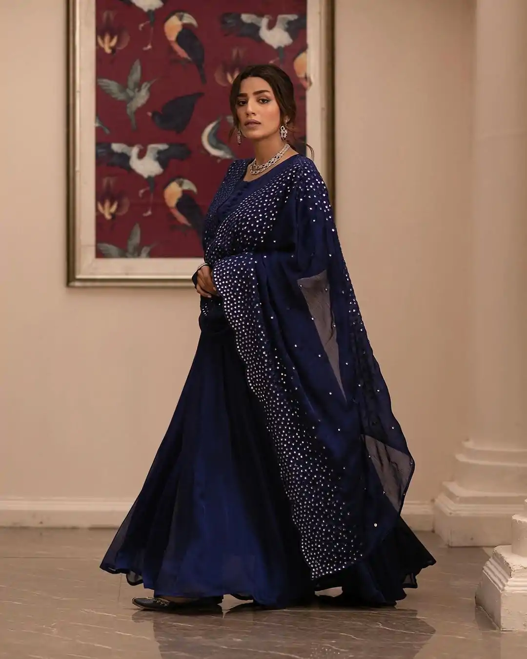 ZF 379 Navy Blue Color Georgette Embroidery Sequence Gown Casual, Wedding, Party, Festive, Events Etc. Expected Delivery 4-6 Working Days @1999/- | Gowns, Bollywood Gowns, Creative Gowns, Designer Gowns, Embroidered Gowns, Party Wear Gowns