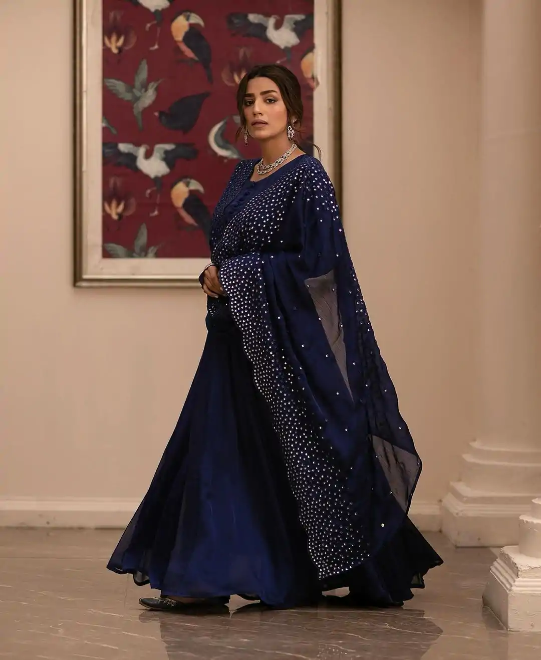 ZF 379 Navy Blue Color Georgette Embroidery Sequence Gown Casual, Wedding, Party, Festive, Events Etc. Expected Delivery 4-6 Working Days @1999/- | Gowns, Bollywood Gowns, Creative Gowns, Designer Gowns, Embroidered Gowns, Party Wear Gowns