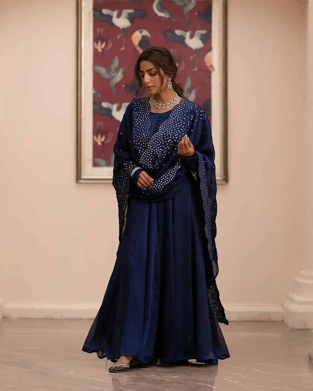ZF 379 Navy Blue Color Georgette Embroidery Sequence Gown Casual, Wedding, Party, Festive, Events Etc. Expected Delivery 4-6 Working Days @1999/- | Gowns, Bollywood Gowns, Creative Gowns, Designer Gowns, Embroidered Gowns, Party Wear Gowns
