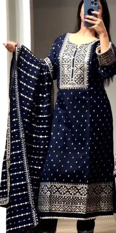 NF 1214 Navy Blue color Faux Georgette Embroidery Salwar Suit Casual, Wedding, Party, Festive, Events . Expected Delivery  4-6 Working Days @2049 | Jump Suits, Salwar suit, Casual Suits, Creative suits, Designer Suits, Palazzo Suits, Party Wear Suits, Patiala Suits, Straight Suits