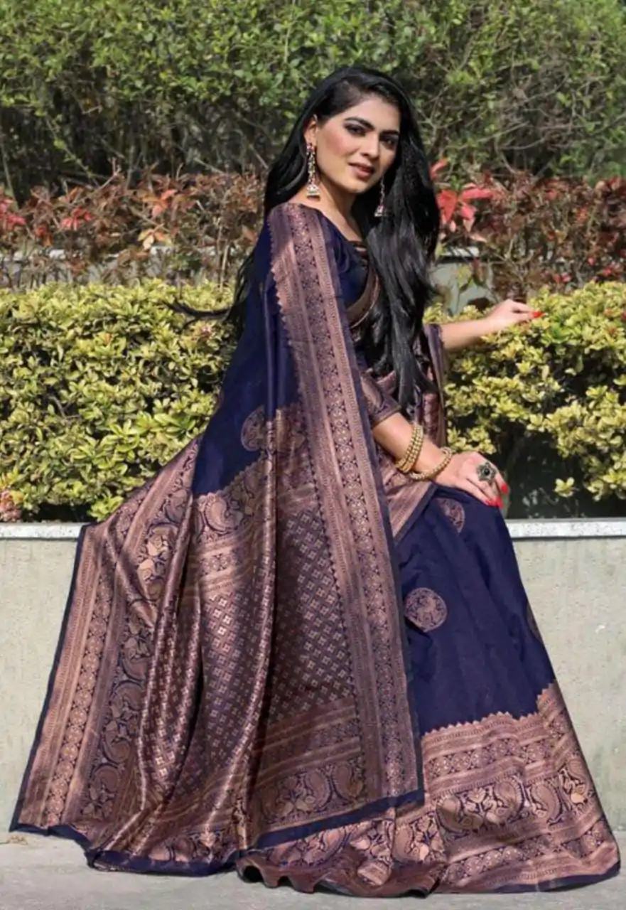 KP 4003 Navy Blue Color Soft Lichi Silk Jacquard On All Over Saree Casual, Party Wear, Wedding, Events Etc. Expected Delivery 4-6 Working Days @1349/- | Designer Sarees, Sarees, Bollywood Sarees, Creative Sarees, Embroidered Sarees, Ethnic Saree, Modern Digital sarees, Party Wear Sarees