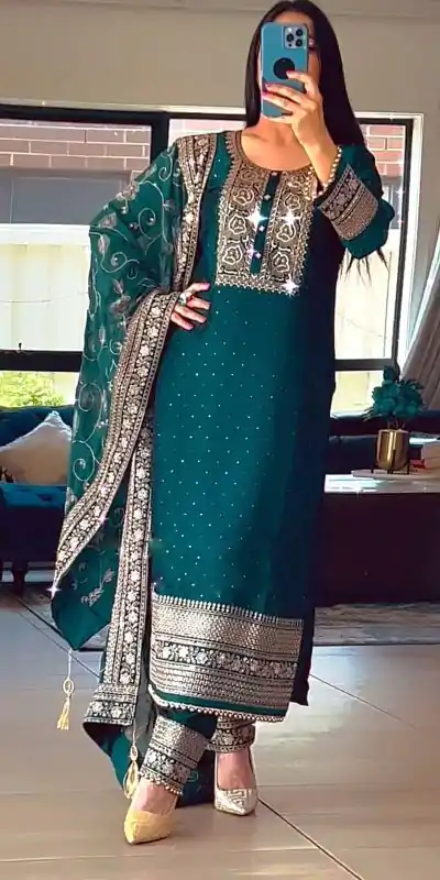 SRK 5165 Peacock Green Color Georgette Embroidery Salwar Suit Wedding, Party, Festive, Events Expected Delivery 4-6 Working Days @ 2399/- | Salwar suit, Casual Suits, Creative suits, Designer Suits, Palazzo Suits, Party Wear Suits, Patiala Suits, Straight Suits