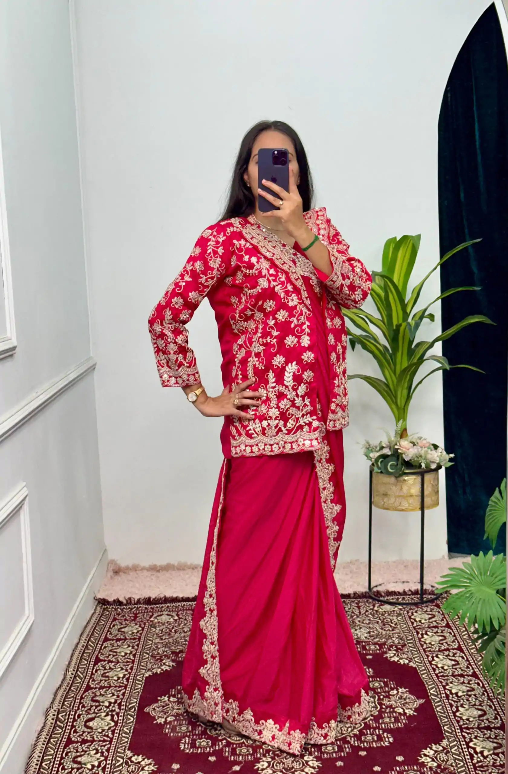 ST 1054 Pink  Color Chinon Embroidery Work Koti And Saree Casual, Wedding, Party, Festive, Events Etc. Expected Delivery 4-6 Working Days @2399/- | Designer Sarees, Sarees, Bollywood Sarees, Creative Sarees, Embroidered Sarees, Ethnic Saree, Modern Digital sarees, Party Wear Sarees