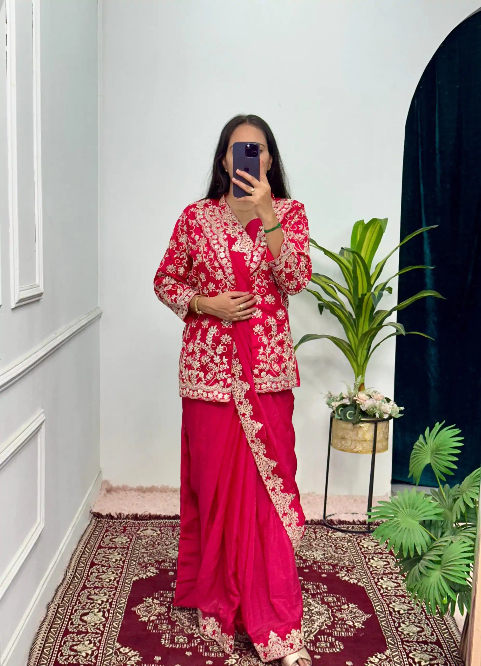 ST 1054 Pink  Color Chinon Embroidery Work Koti And Saree Casual, Wedding, Party, Festive, Events Etc. Expected Delivery 4-6 Working Days @2399/- | Designer Sarees, Sarees, Bollywood Sarees, Creative Sarees, Embroidered Sarees, Ethnic Saree, Modern Digital sarees, Party Wear Sarees