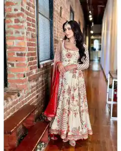 SR 1620 White color Georgette Embroidery Diamond Anarkali Suit Casual, Wedding, Party, Festive, Events . Expected Delivery  4-6 Working Days @2099/- | Anarkali Suits, Bollywood Anarkali, Creative-Anarkali, Designer Anarkali, Embroidered Anarkali, Party Wear Anarkali