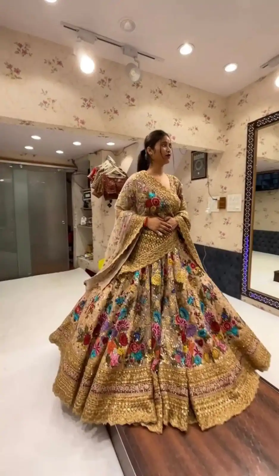 BD 1612 Golden Color Georgette Embroidered Sequins Lehenga Choli Casual, Wedding, Festive, Events Expected Delivery 4-6 Working Days @3449/- | Lehenga, Bollywood Lehenga, Creative Lehenga, Designer Lehenga, Embroidered Lehenga, Party Wear Lehenga