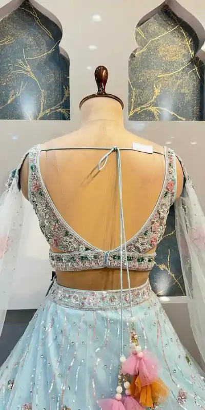 BD 1608 Light Blue Color Organza Silk Embroidered Lehenga Choli Casual, Wedding, Festive, Events Expected Delivery 4-6 Working Days @3199/- | Lehenga, Bollywood Lehenga, Creative Lehenga, Designer Lehenga, Embroidered Lehenga, Party Wear Lehenga