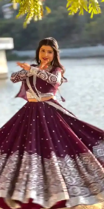Ram 012 Maroon Color Georgette Sequence Thread Lehenga Choli Casual, Wedding, Festive, Events Expected Delivery 4-6 Working Days @2649/- | Lehenga, Bollywood Lehenga, Creative Lehenga, Designer Lehenga, Embroidered Lehenga, Party Wear Lehenga
