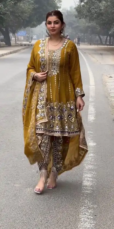 KD 1465 Mustard Color Chinon Silk Sequence Thread Salwar Suit Casual, Party, Festive, Events Wedding Etc.  Expected Delivery 4-6 Working Days @2549/- | Salwar suit, Casual Suits, Creative suits, Designer Suits, Palazzo Suits, Party Wear Suits, Straight Suits