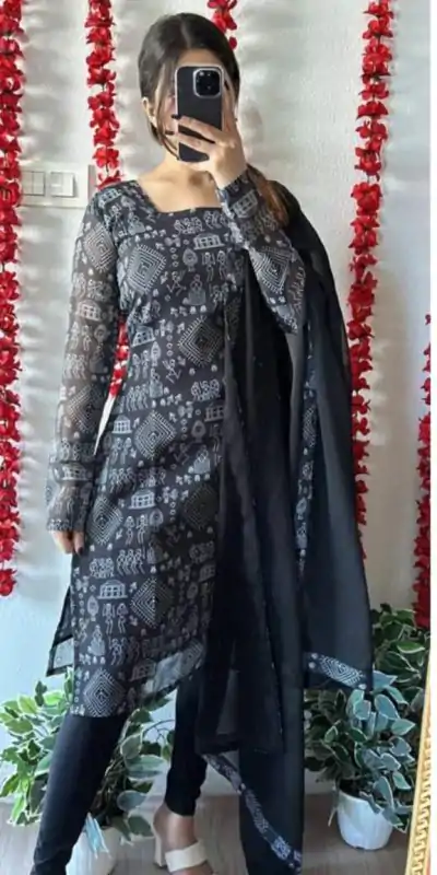 MC 1021 Black Color fox Georgette Printed Kurti Casual, Party Wear, Wedding, Events, Festivals Wear Expected Delivery 4-6 Working Days @1369/- | Kurti, Bollywood Kurti, Creative Kurtis, Designer Kurti, Party Wear Kurti, Selfie Kurti