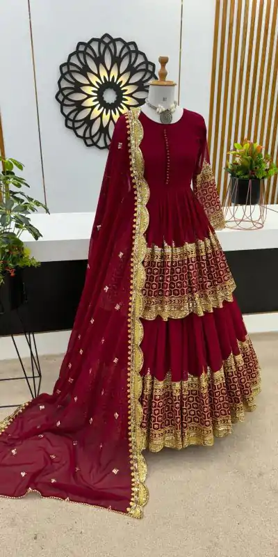 ZF 362 Red Color Faux Georgette With Heavy Embroidery Sequence Work Lehenga Choli Wedding, Party, Events Etc. Expected Delivery 4-6 Working Days 2099/- | Lehenga, Bollywood Lehenga, Creative Lehenga, Designer Lehenga, Embroidered Lehenga, Party Wear Lehenga