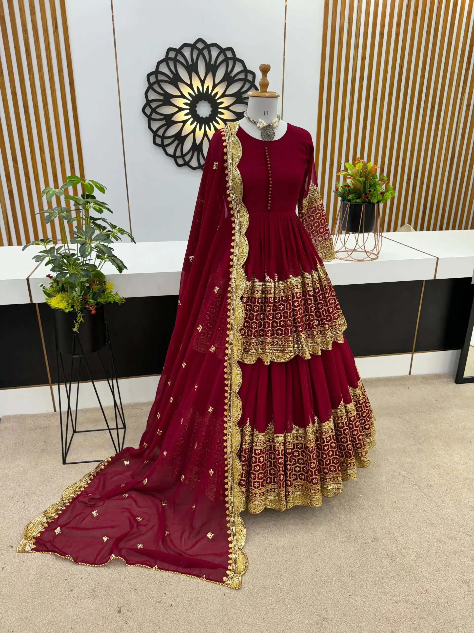 ZF 362 Red Color Faux Georgette With Heavy Embroidery Sequence Work Lehenga Choli Wedding, Party, Events Etc. Expected Delivery 4-6 Working Days 2099/- | Lehenga, Bollywood Lehenga, Creative Lehenga, Designer Lehenga, Embroidered Lehenga, Party Wear Lehenga