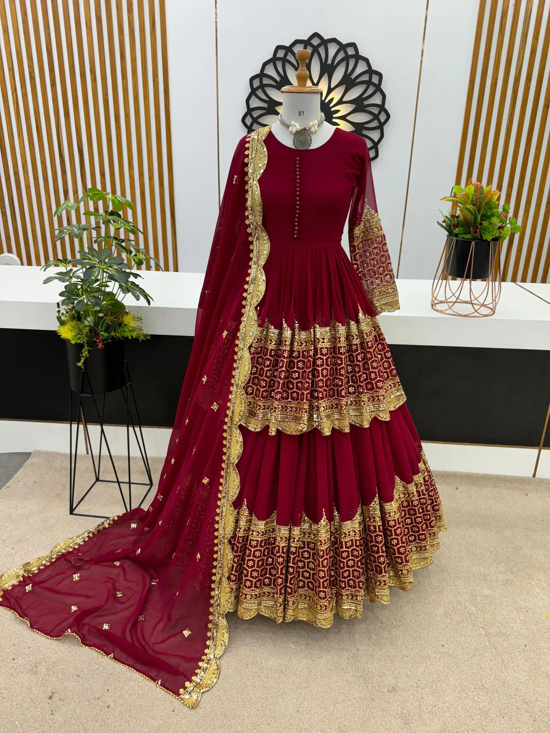 ZF 362 Red Color Faux Georgette With Heavy Embroidery Sequence Work Lehenga Choli Wedding, Party, Events Etc. Expected Delivery 4-6 Working Days 2099/- | Lehenga, Bollywood Lehenga, Creative Lehenga, Designer Lehenga, Embroidered Lehenga, Party Wear Lehenga