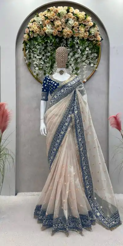 KD 478 Cream Color Tissue Silk Thread Sequence Work Saree Casual, Party Wear, Wedding, Events Etc. Expected Delivery 4-6 Working Days @2349/- | Designer Sarees, Sarees, Bollywood Sarees, Creative Sarees, Embroidered Sarees, Ethnic Saree, Modern Digital sarees, Party Wear Sarees
