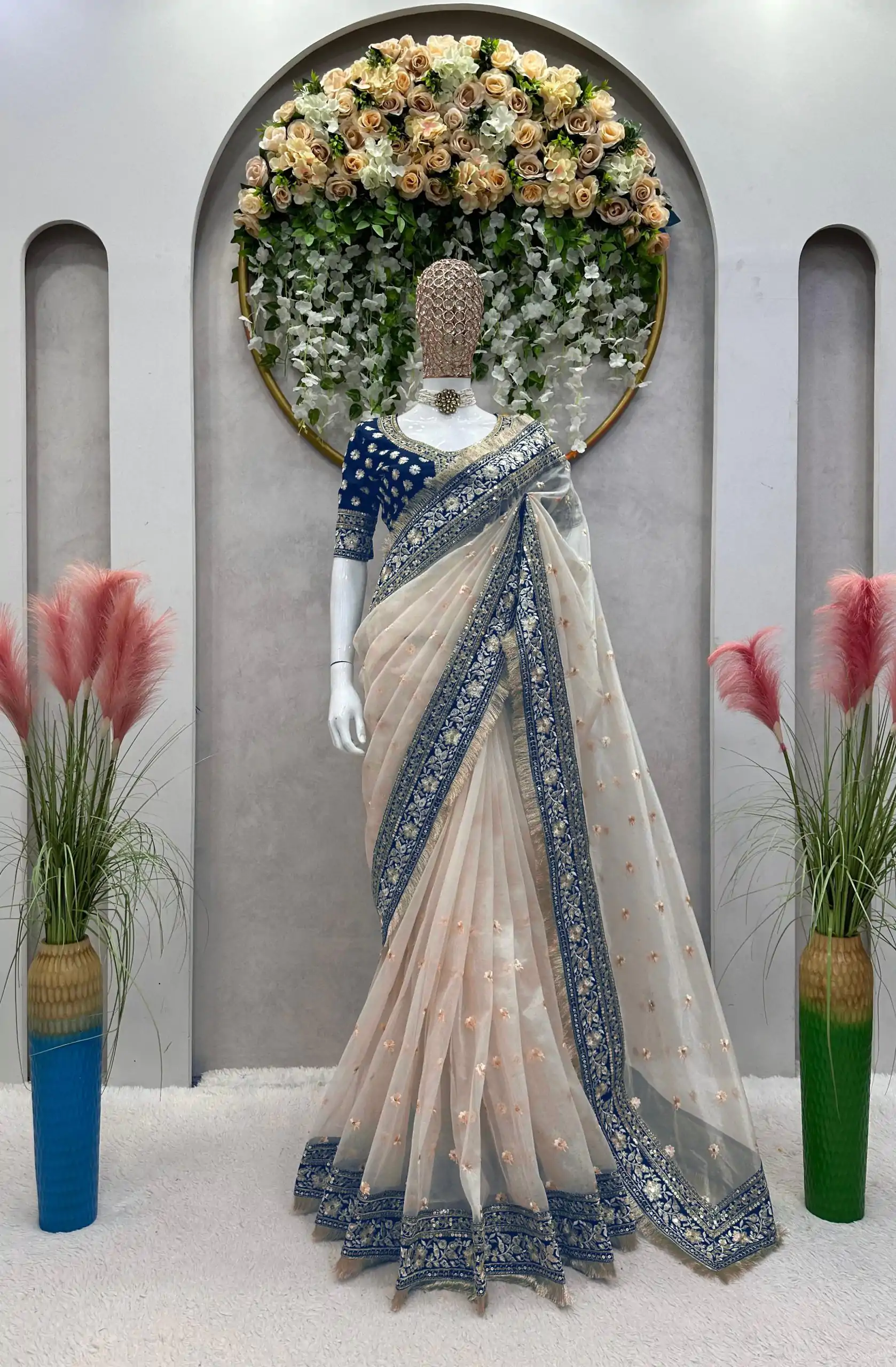 KD 478 Cream Color Tissue Silk Thread Sequence Work Saree Casual, Party Wear, Wedding, Events Etc. Expected Delivery 4-6 Working Days @2349/- | Designer Sarees, Sarees, Bollywood Sarees, Creative Sarees, Embroidered Sarees, Ethnic Saree, Modern Digital sarees, Party Wear Sarees