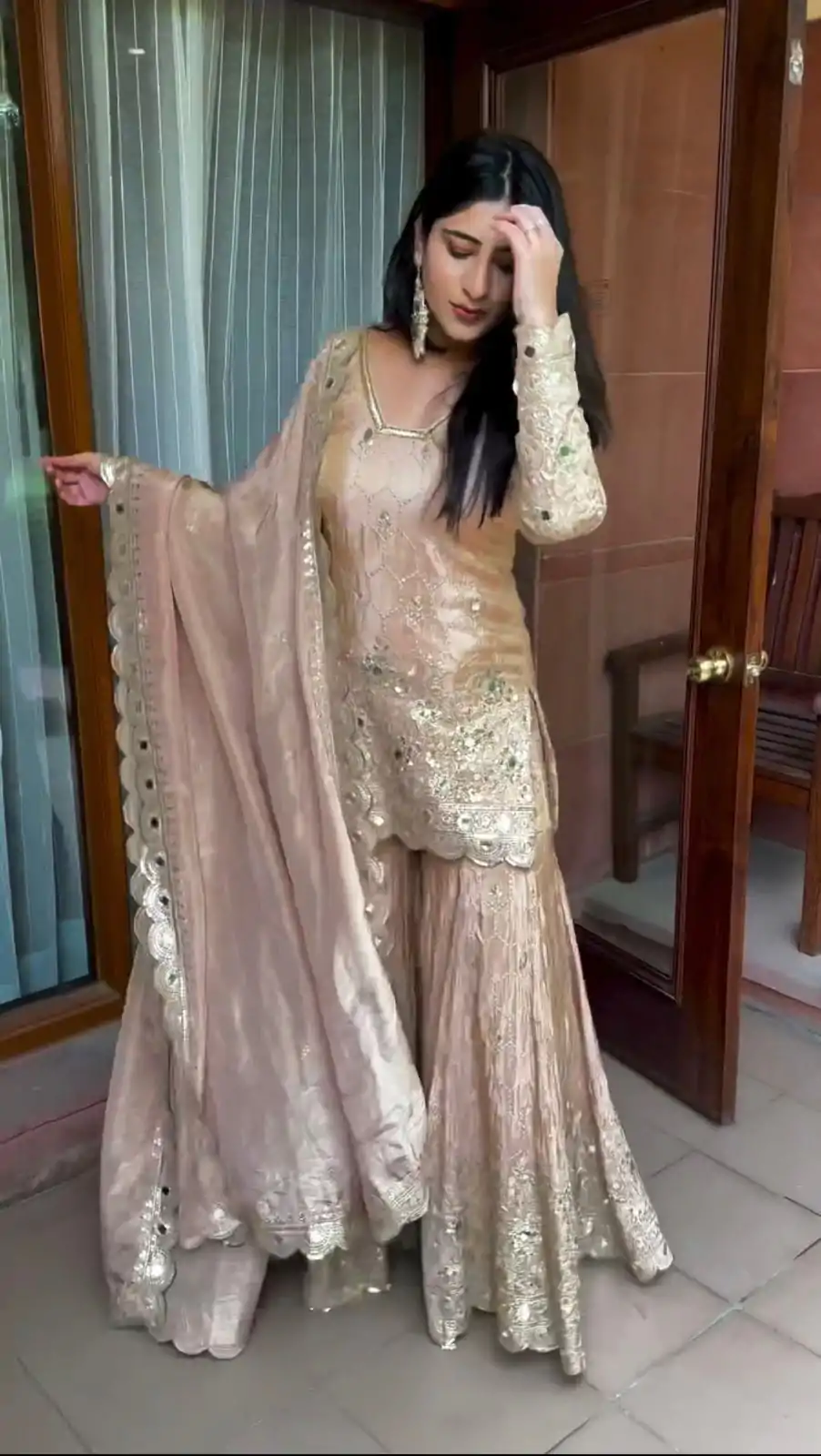 SR 1616 Golden Color Heavy Chinnon Silk Embroidery Work Sharara Suit Wedding, Party, Festive, Events Etc. Expected Delivery 4-6 Working Days @2199Only | Casual Suits, Salwar suit, Creative suits, Designer Suits, Palazzo Suits, Party Wear Suits, Straight Suits