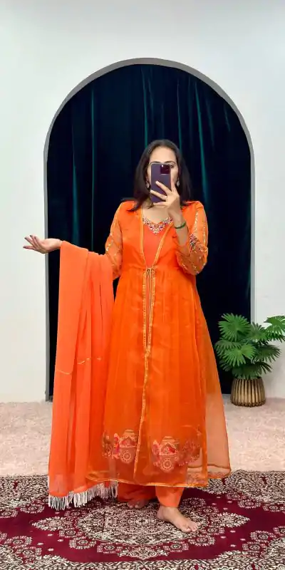 ST 1052 Orange Color Chine Stitched Less Work Salwar Suit Casual, Wedding, Party, Festive, Events Etc. Expected Delivery 4-6 Working Days @2099/- | Salwar suit, Casual Suits, Creative suits, Designer Suits, Palazzo Suits, Party Wear Suits, Patiala Suits, Straight Suits