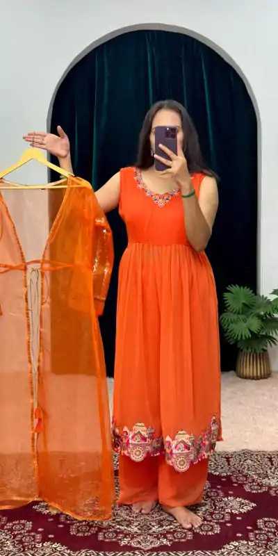 ST 1052 Orange Color Chine Stitched Less Work Salwar Suit Casual, Wedding, Party, Festive, Events Etc. Expected Delivery 4-6 Working Days @2099/- | Salwar suit, Casual Suits, Creative suits, Designer Suits, Palazzo Suits, Party Wear Suits, Patiala Suits, Straight Suits