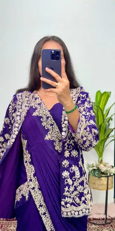 ST 1054 Royal Blue Color Chinon Embroidery Work Koti And Saree Casual, Wedding, Party, Festive, Events Etc. Expected Delivery 4-6 Working Days @2399/- | Designer Sarees, Sarees, Bollywood Sarees, Creative Sarees, Embroidered Sarees, Ethnic Saree, Modern Digital sarees, Party Wear Sarees