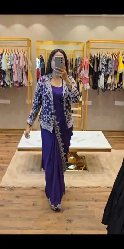 ST 1054 Royal Blue Color Chinon Embroidery Work Koti And Saree Casual, Wedding, Party, Festive, Events Etc. Expected Delivery 4-6 Working Days @2399/- | Designer Sarees, Sarees, Bollywood Sarees, Creative Sarees, Embroidered Sarees, Ethnic Saree, Modern Digital sarees, Party Wear Sarees