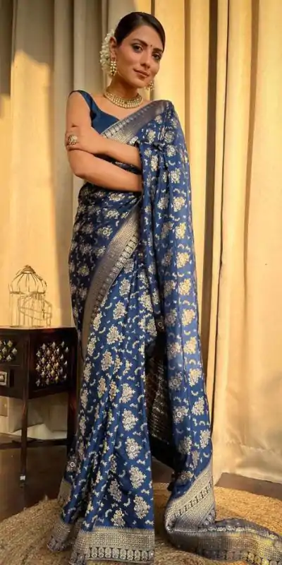KP 5079 Blue Color Soft Lichi Silk Jacquard On All Over Saree Casual, Party Wear, Wedding, Events Etc. Expected Delivery 4-6 Working Days @1449/- | Designer Sarees, Embroidered Sarees, Sarees, Bollywood Sarees, Creative Sarees, Ethnic Saree, Modern Digital sarees, Party Wear Sarees