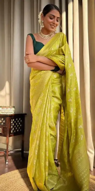 KP 5079 Mustard Color Soft Lichi Silk Jacquard On All Over Saree Casual, Party Wear, Wedding, Events Etc. Expected Delivery 4-6 Working Days @1449/- | Designer Sarees, Embroidered Sarees, Sarees, Bollywood Sarees, Creative Sarees, Ethnic Saree, Modern Digital sarees, Party Wear Sarees