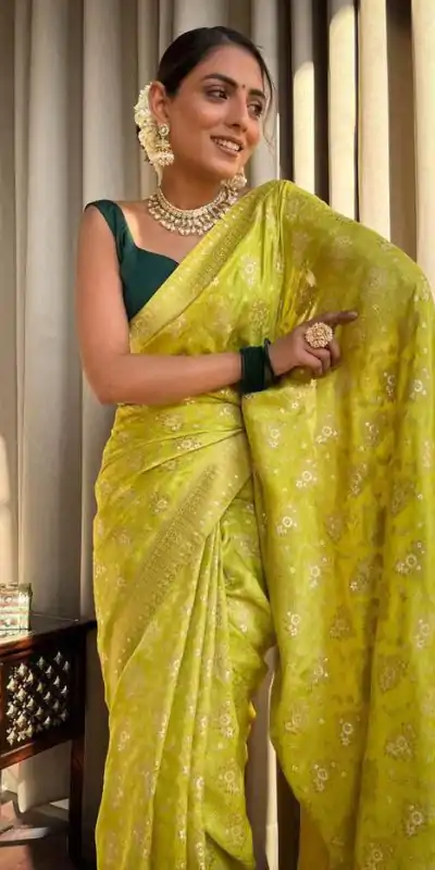 KP 5079 Mustard Color Soft Lichi Silk Jacquard On All Over Saree Casual, Party Wear, Wedding, Events Etc. Expected Delivery 4-6 Working Days @1449/- | Designer Sarees, Embroidered Sarees, Sarees, Bollywood Sarees, Creative Sarees, Ethnic Saree, Modern Digital sarees, Party Wear Sarees