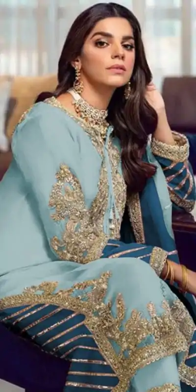 FC Pakistani 1019 Light Blue Georgette Embroidery Sequence Salwar Suit Wedding, Party, Festive events, Expected Delivery  4-6 Working Days @2099 | Casual Suits, Salwar suit, Creative suits, Designer Suits, Palazzo Suits, Party Wear Suits, Patiala Suits, Straight Suits