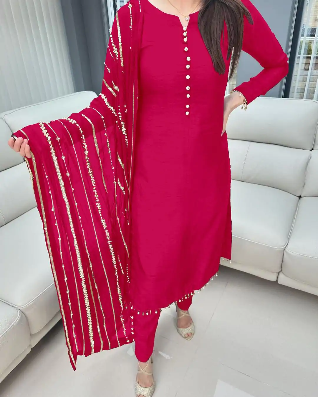 SRK 5161 Pink Color Chinnon Silk Embroidery Coding Dori Salwar Suit Wedding, Party, Festive, Events Expected Delivery 4-6 Working Days @ 1899/- | Casual Suits, Jump Suits, Salwar suit, Creative suits, Designer Suits, Palazzo Suits, Party Wear Suits, Patiala Suits, Straight Suits