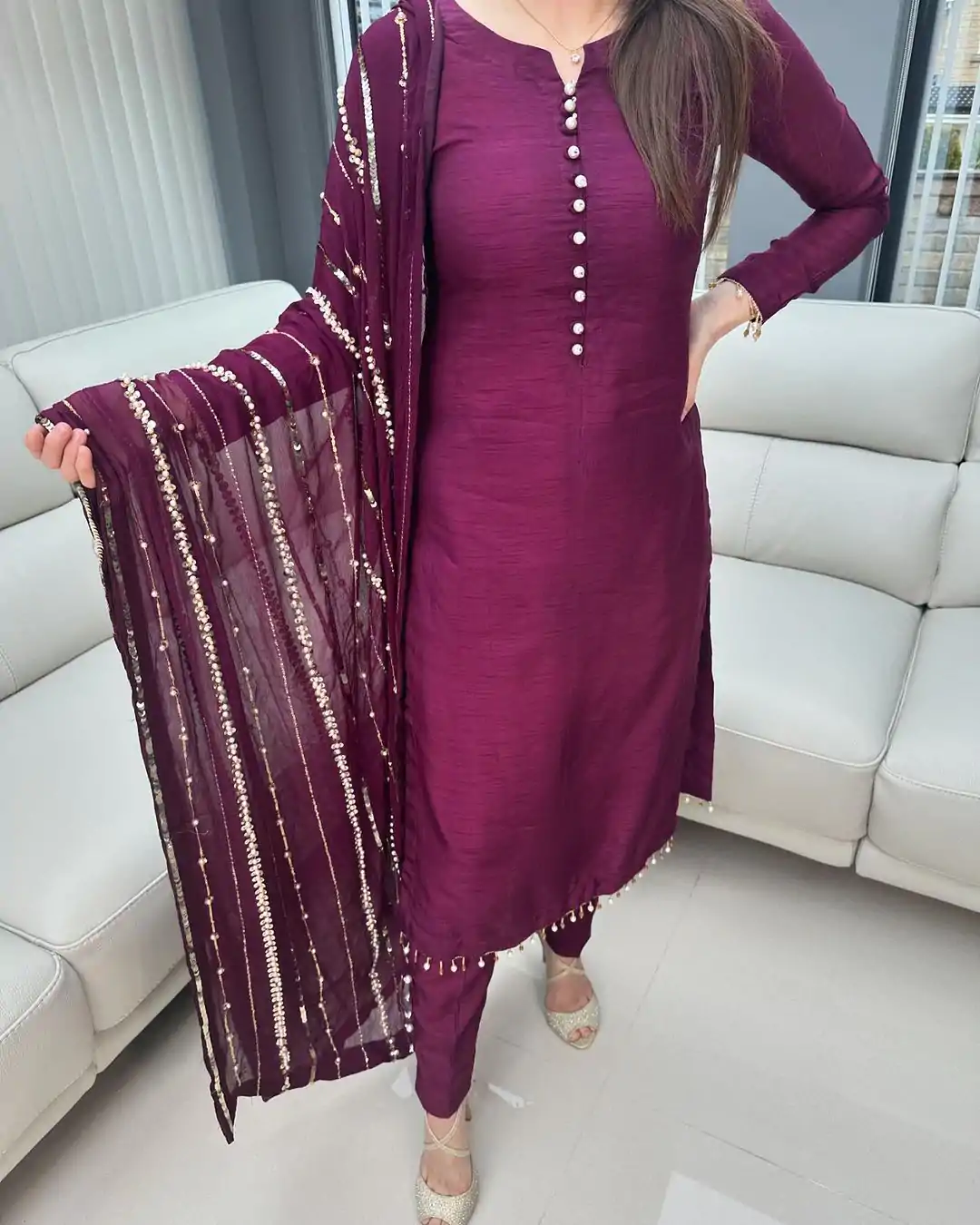 SRK 5161 Purple Color Chinnon Silk Embroidery Coding Dori Salwar Suit Wedding, Party, Festive, Events Expected Delivery 4-6 Working Days @ 1899/- | Casual Suits, Jump Suits, Salwar suit, Creative suits, Designer Suits, Palazzo Suits, Party Wear Suits, Patiala Suits, Straight Suits