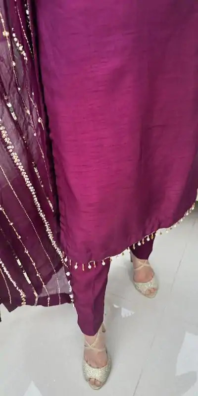 SRK 5161 Purple Color Chinnon Silk Embroidery Coding Dori Salwar Suit Wedding, Party, Festive, Events Expected Delivery 4-6 Working Days @ 1899/- | Casual Suits, Jump Suits, Salwar suit, Creative suits, Designer Suits, Palazzo Suits, Party Wear Suits, Patiala Suits, Straight Suits