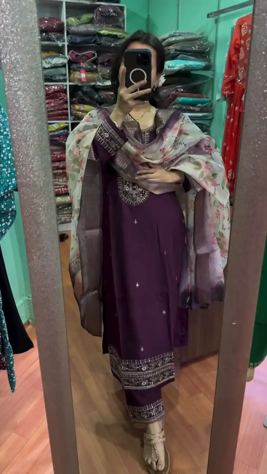 AD 164 Purple Color Chinon Silk Embroidery Work Sharara Suit Casual, Wedding, Party, Festive, Events Etc. Expected Delivery 4-6 Working Days @1949/- | Casual Suits, Jump Suits, Salwar suit, Creative suits, Designer Suits, Palazzo Suits, Party Wear Suits, Patiala Suits, Straight Suits