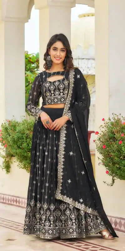 Ram 021 Black Color Georgette Sequence Embroidery Lehenga Choli Casual, Wedding, Festive, Events Expected Delivery 4-6 Working Days @3049/- | Lehenga, Bollywood Lehenga, Creative Lehenga, Designer Lehenga, Embroidered Lehenga, Party Wear Lehenga