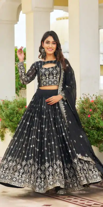 Ram 021 Black Color Georgette Sequence Embroidery Lehenga Choli Casual, Wedding, Festive, Events Expected Delivery 4-6 Working Days @3049/- | Lehenga, Bollywood Lehenga, Creative Lehenga, Designer Lehenga, Embroidered Lehenga, Party Wear Lehenga