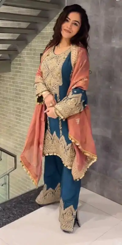 AD 1668 Blue Color Chinon Silk Embroidery Sequence Sharara Suit Casual, Wedding, Party, Festive, Events Etc. Expected Delivery 4-6 Working Days @2499/- | Casual Suits, Jump Suits, Salwar suit, Creative suits, Designer Suits, Palazzo Suits, Party Wear Suits, Patiala Suits, Straight Suits