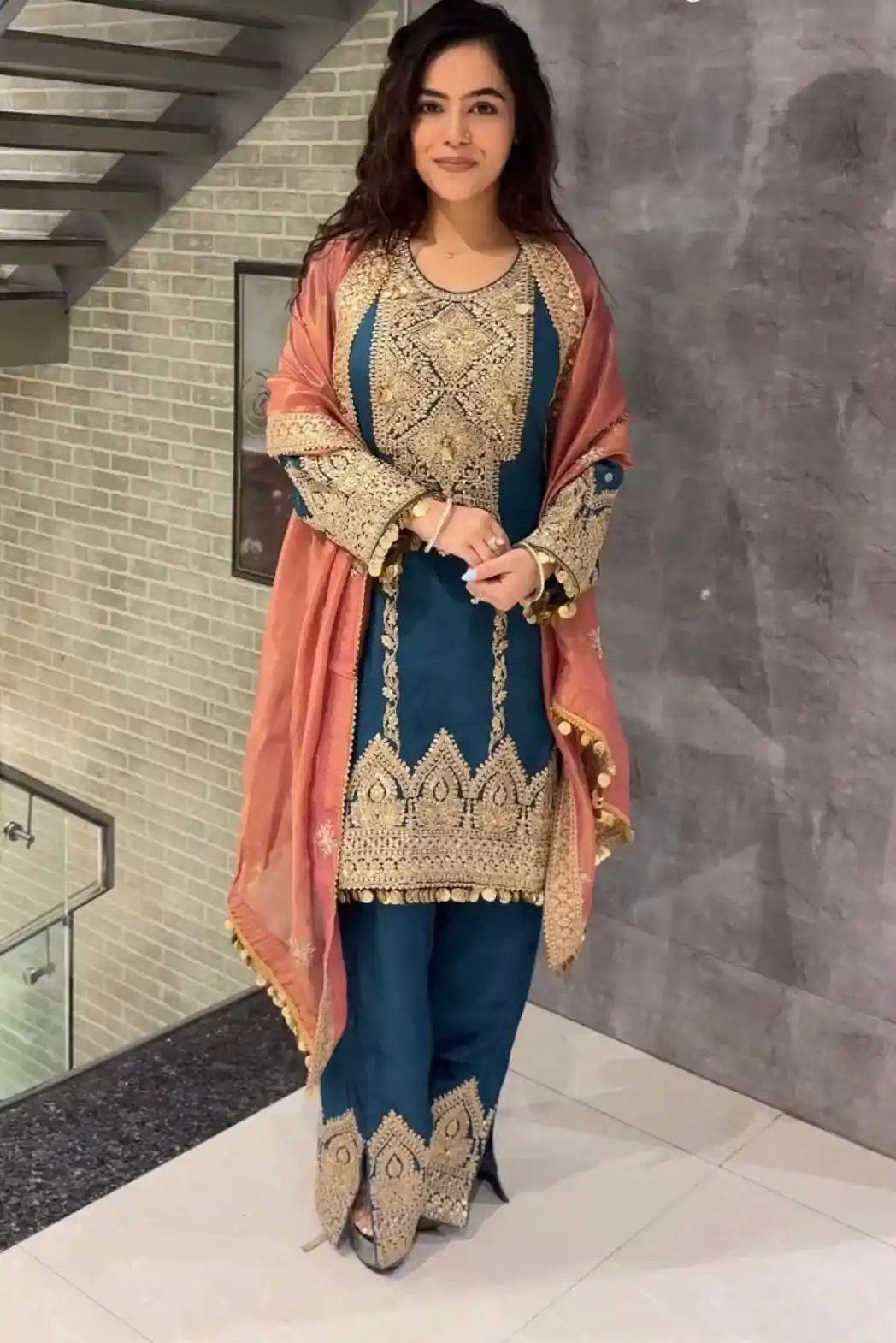 AD 1668 Blue Color Chinon Silk Embroidery Sequence Sharara Suit Casual, Wedding, Party, Festive, Events Etc. Expected Delivery 4-6 Working Days @2499/- | Casual Suits, Jump Suits, Salwar suit, Creative suits, Designer Suits, Palazzo Suits, Party Wear Suits, Patiala Suits, Straight Suits