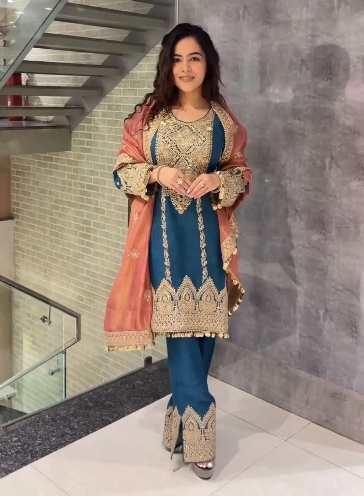 AD 1668 Blue Color Chinon Silk Embroidery Sequence Sharara Suit Casual, Wedding, Party, Festive, Events Etc. Expected Delivery 4-6 Working Days @2499/- | Casual Suits, Jump Suits, Salwar suit, Creative suits, Designer Suits, Palazzo Suits, Party Wear Suits, Patiala Suits, Straight Suits