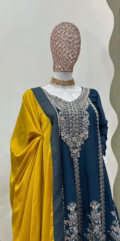 KD 1477 Blue Color Chinon Silk Sequence Thread Work Salwar Suit Casual, Wedding, Party, Events Etc. Expected Delivery 4-6 Working Days 2999/- | Casual Suits, Jump Suits, Salwar suit, Creative suits, Designer Suits, Palazzo Suits, Party Wear Suits, Patiala Suits, Straight Suits