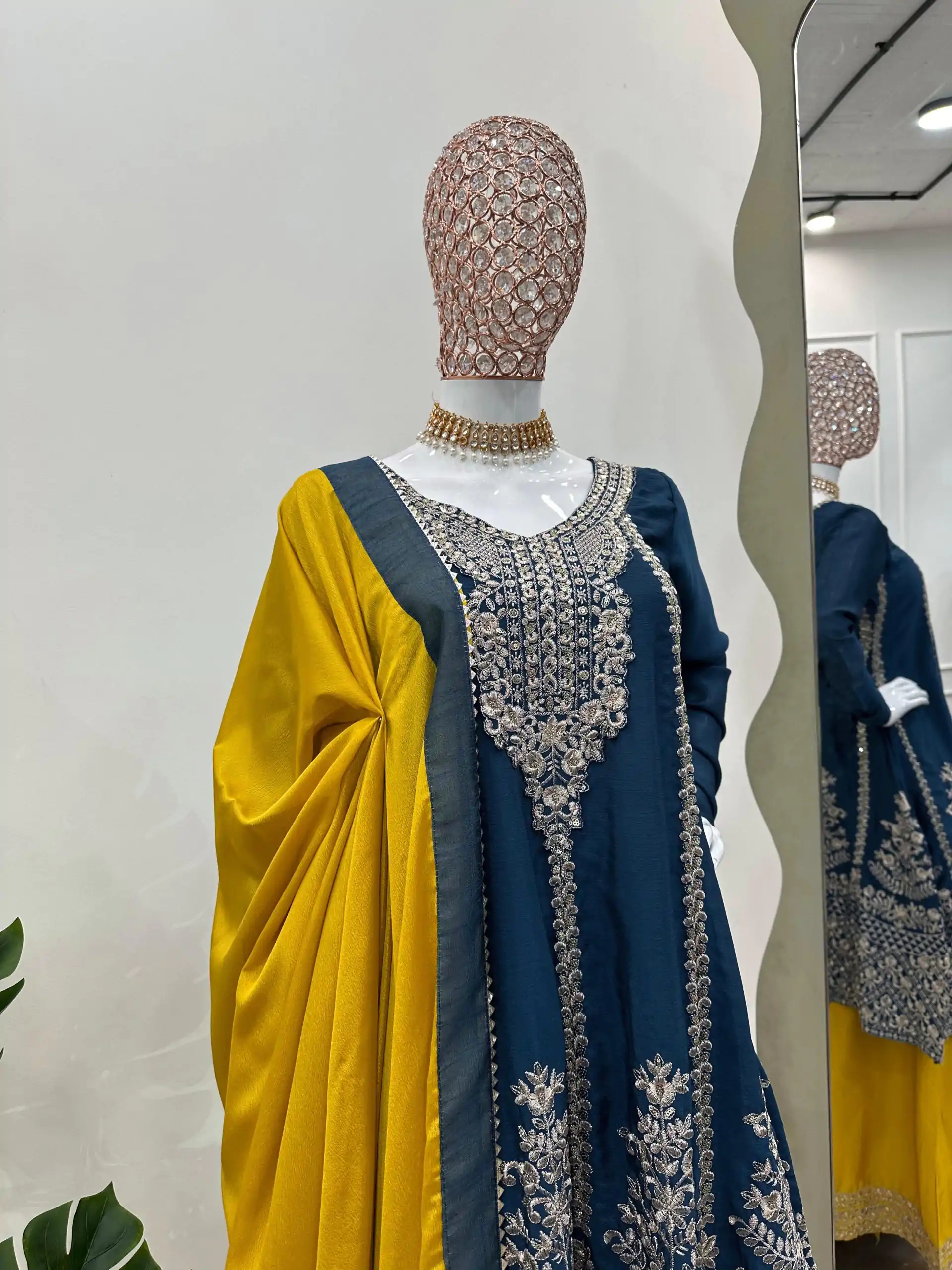 KD 1477 Blue Color Chinon Silk Sequence Thread Work Salwar Suit Casual, Wedding, Party, Events Etc. Expected Delivery 4-6 Working Days 2999/- | Casual Suits, Jump Suits, Salwar suit, Creative suits, Designer Suits, Palazzo Suits, Party Wear Suits, Patiala Suits, Straight Suits
