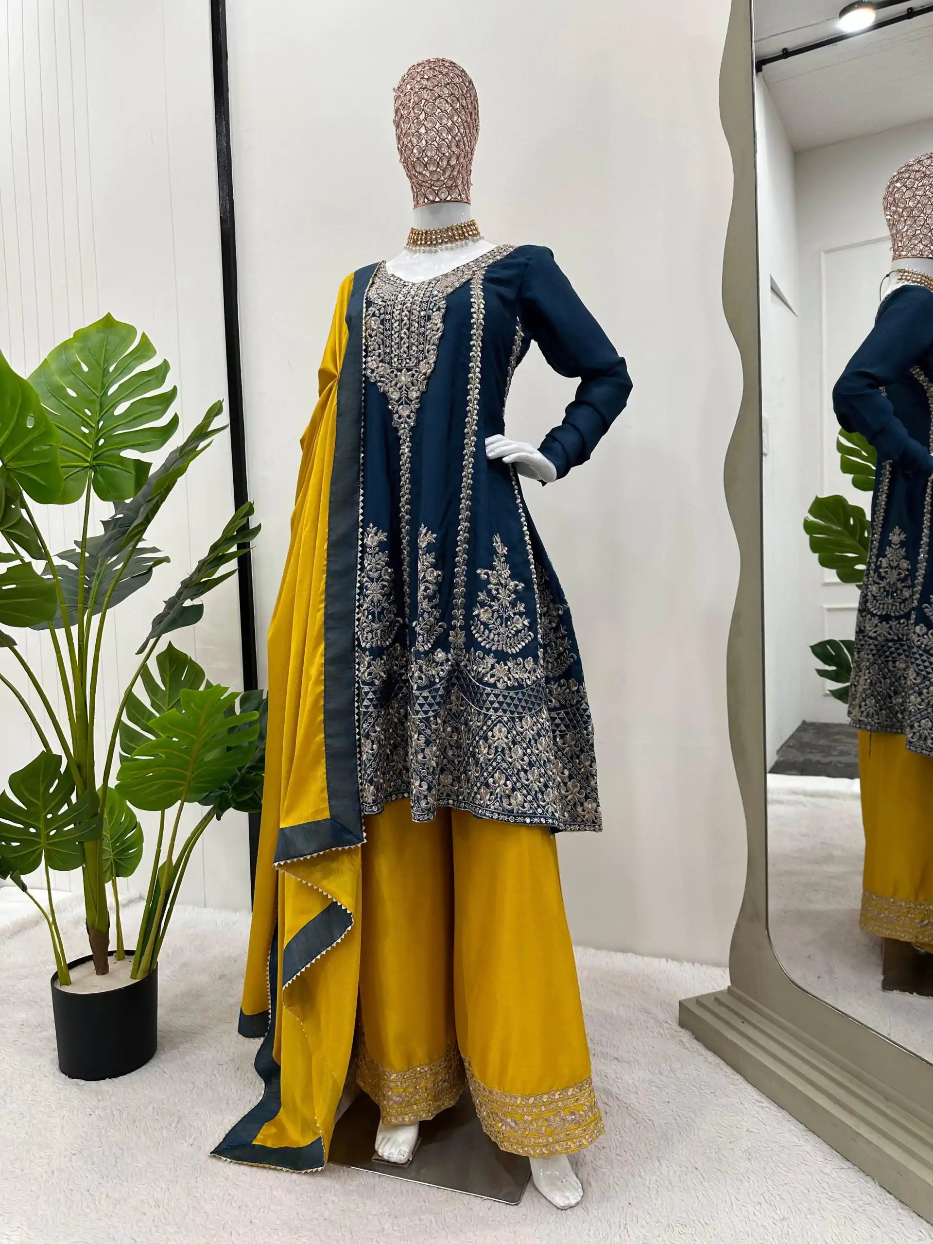 KD 1477 Blue Color Chinon Silk Sequence Thread Work Salwar Suit Casual, Wedding, Party, Events Etc. Expected Delivery 4-6 Working Days 2999/- | Casual Suits, Jump Suits, Salwar suit, Creative suits, Designer Suits, Palazzo Suits, Party Wear Suits, Patiala Suits, Straight Suits