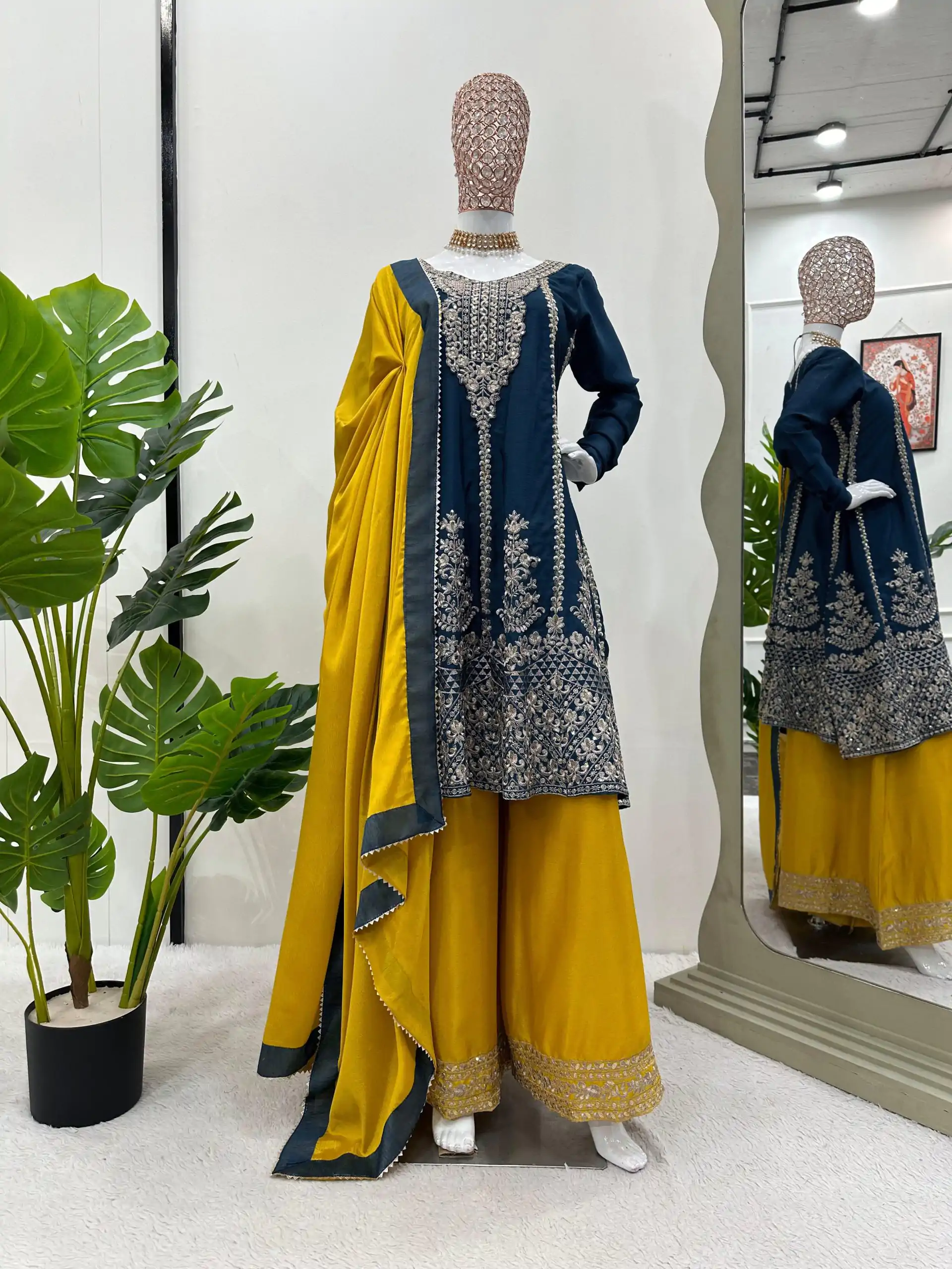 KD 1477 Blue Color Chinon Silk Sequence Thread Work Salwar Suit Casual, Wedding, Party, Events Etc. Expected Delivery 4-6 Working Days 2999/- | Casual Suits, Jump Suits, Salwar suit, Creative suits, Designer Suits, Palazzo Suits, Party Wear Suits, Patiala Suits, Straight Suits