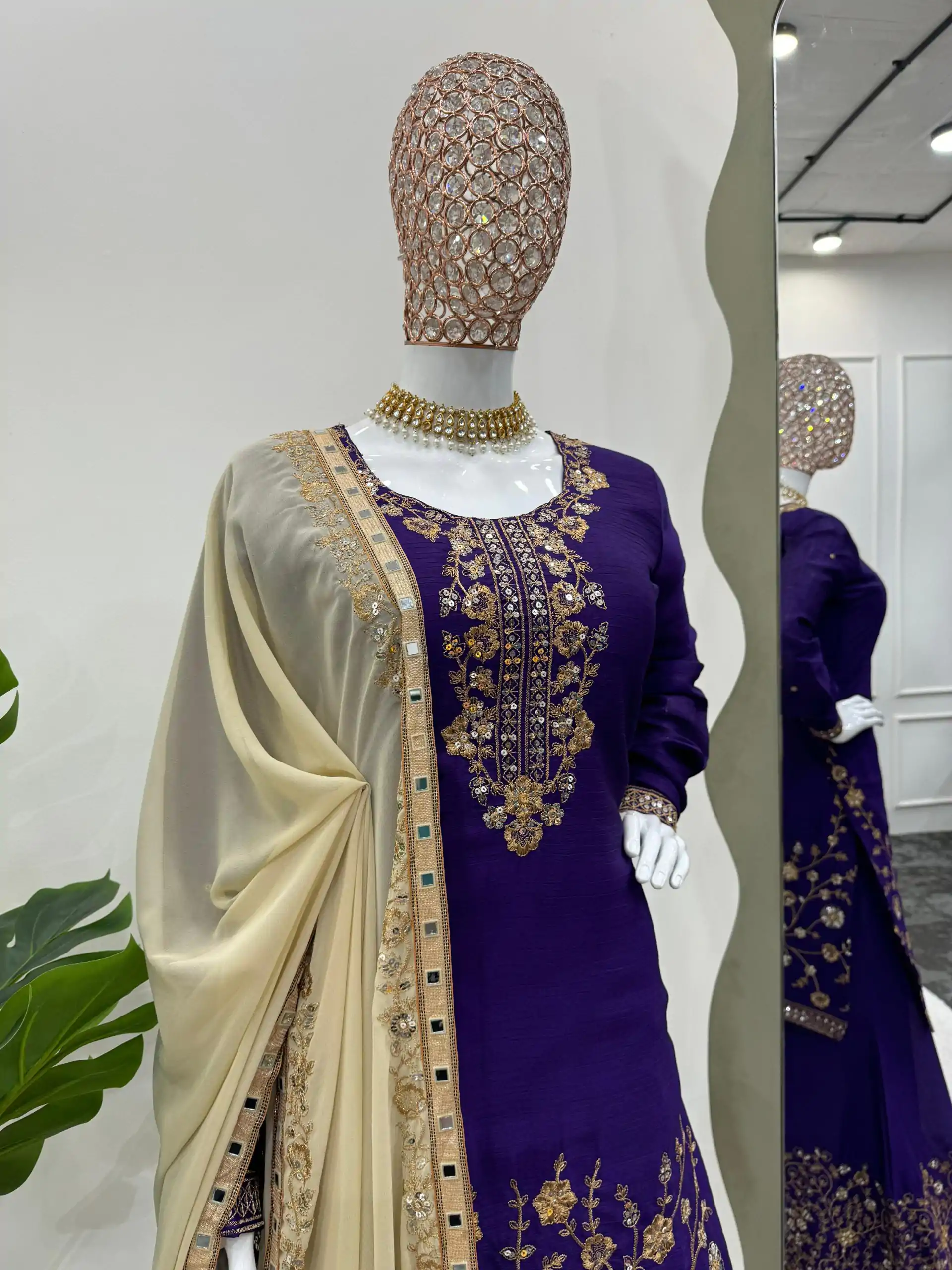 KD 1481 Dark Violet Color Chinon Silk Sequence Thread Work Salwar Suit Casual, Wedding, Party, Events Etc. Expected Delivery 4-6 Working Days 2399/- | Casual Suits, Jump Suits, Salwar suit, Creative suits, Designer Suits, Palazzo Suits, Party Wear Suits, Patiala Suits, Straight Suits