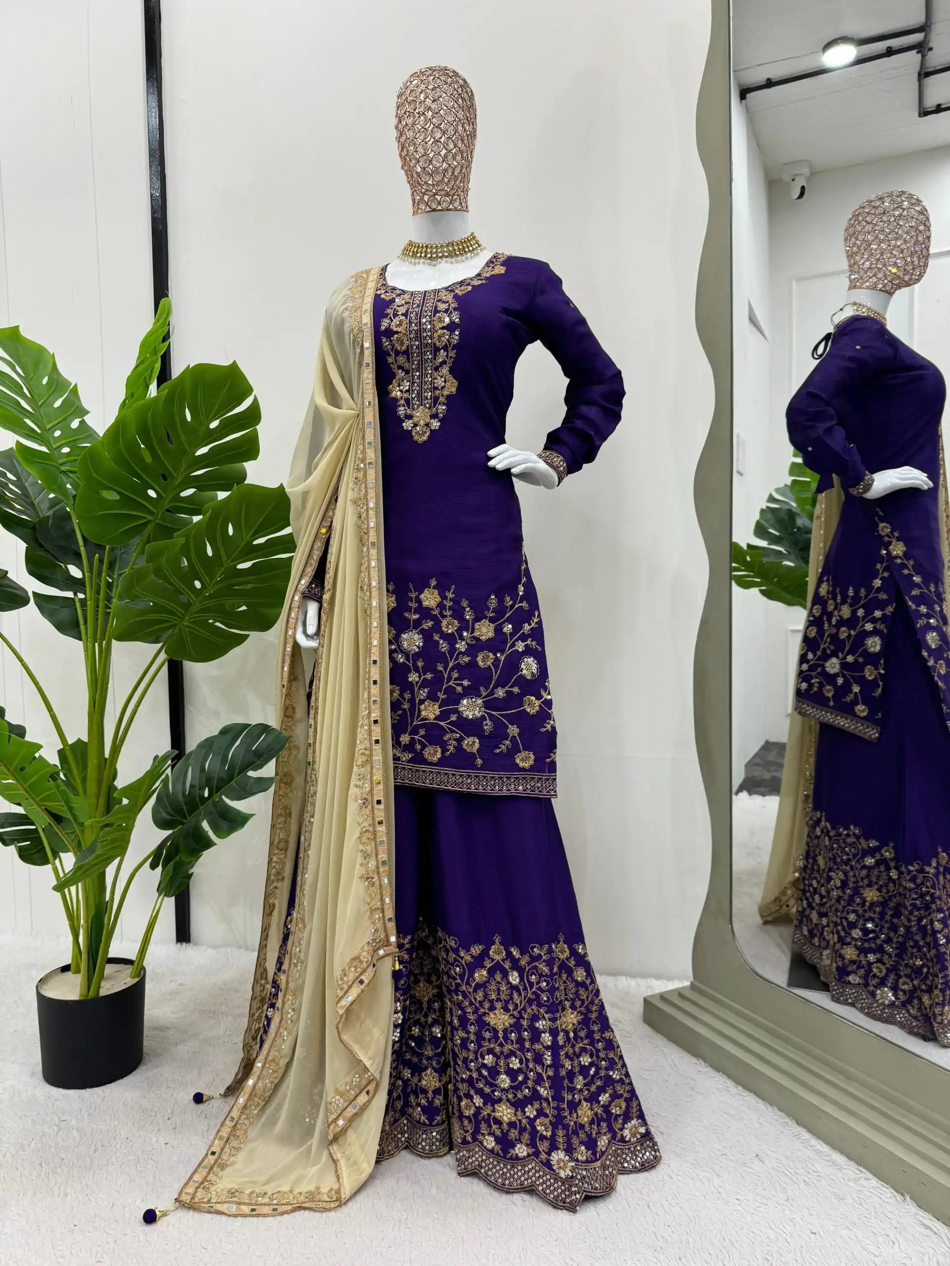 KD 1481 Dark Violet Color Chinon Silk Sequence Thread Work Salwar Suit Casual, Wedding, Party, Events Etc. Expected Delivery 4-6 Working Days 2399/- | Casual Suits, Jump Suits, Salwar suit, Creative suits, Designer Suits, Palazzo Suits, Party Wear Suits, Patiala Suits, Straight Suits