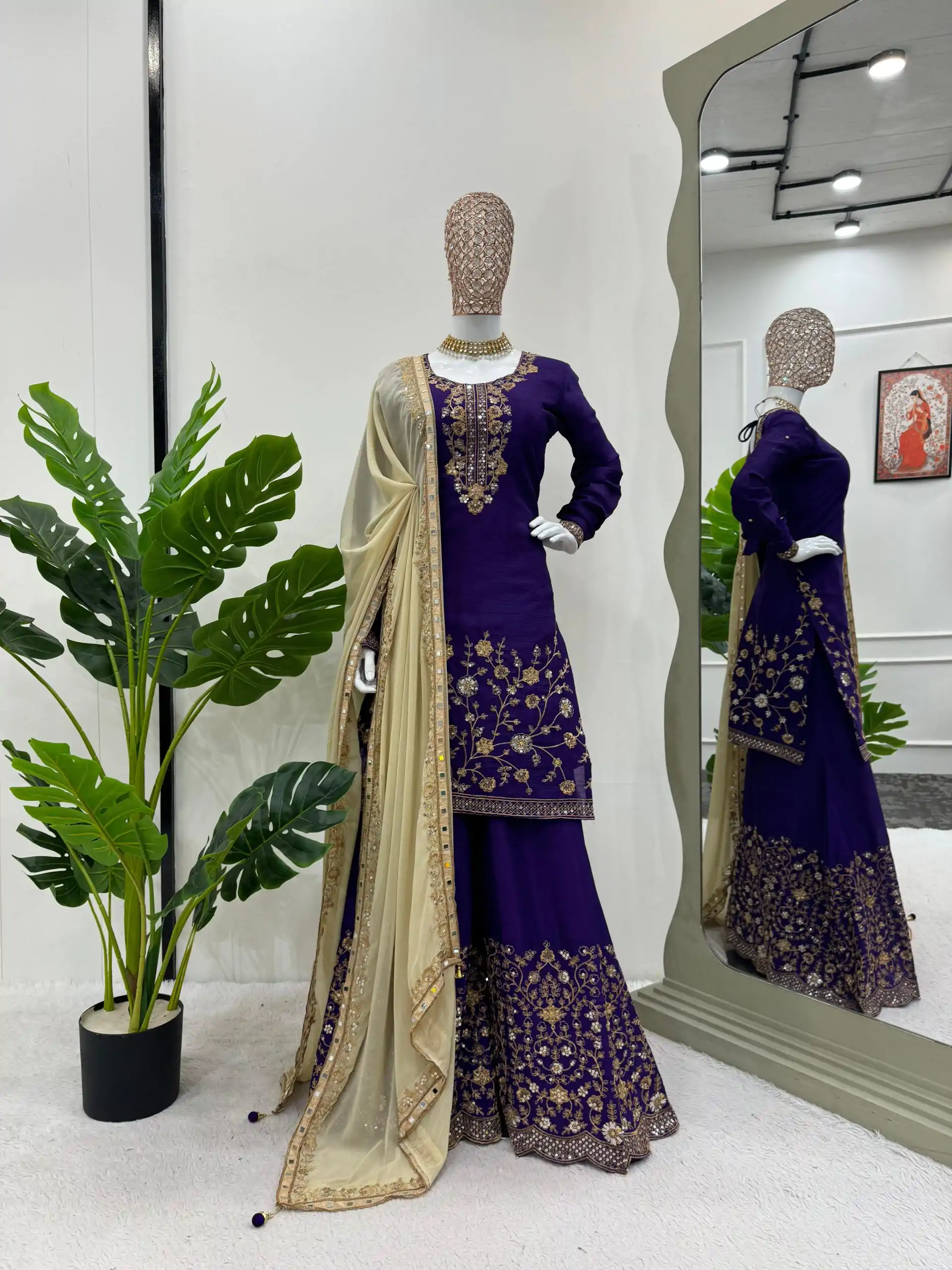 KD 1481 Dark Violet Color Chinon Silk Sequence Thread Work Salwar Suit Casual, Wedding, Party, Events Etc. Expected Delivery 4-6 Working Days 2399/- | Casual Suits, Jump Suits, Salwar suit, Creative suits, Designer Suits, Palazzo Suits, Party Wear Suits, Patiala Suits, Straight Suits
