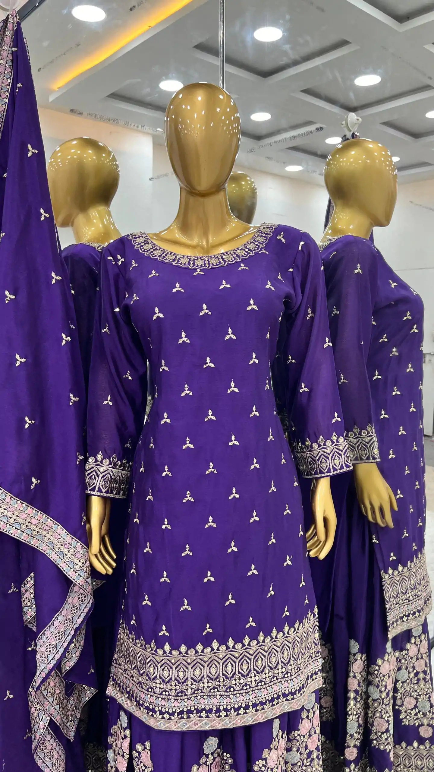 SR 1627 Violet Color Chinon Silk Malty Embroidery Sharara Suit Wedding, Party, Festive, Events Etc. Expected Delivery 4-6 Working Days @2199Only | Casual Suits, Salwar suit, Creative suits, Designer Suits, Palazzo Suits, Party Wear Suits, Straight Suits
