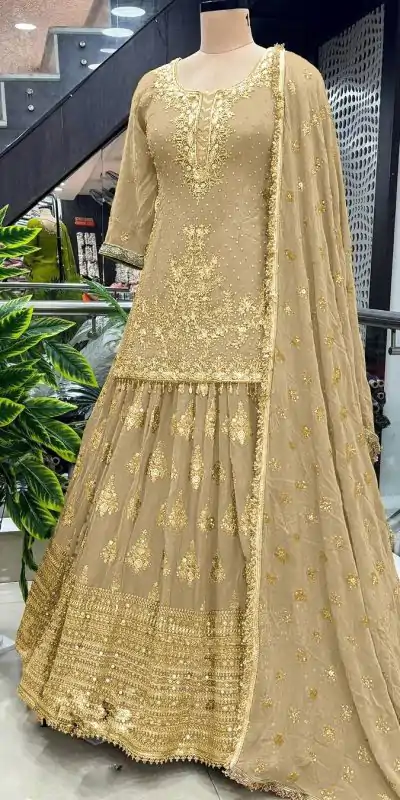 NSR 806 Gold Color Pure Chinnon Silk Embroidery Lehenga Choli Casual, Party Festive, Events Etc. Expected Delivery 4-6 Working Days @2199/- | Lehenga, Bollywood Lehenga, Creative Lehenga, Designer Lehenga, Embroidered Lehenga, Party Wear Lehenga, Straight Suits