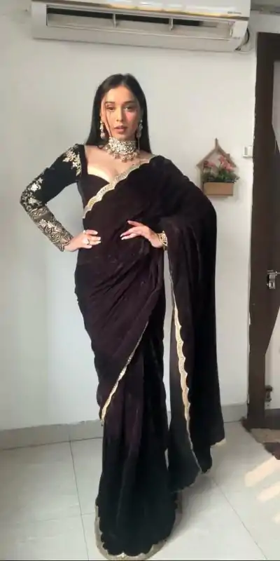 KD 436 Black Color 9000 Velvet Thread Sequence Work Saree Casual, Party Wear, Wedding, Events Etc. Expected Delivery 4-6 Working Days @2399/- | Designer Sarees, Embroidered Sarees, Sarees, Bollywood Sarees, Creative Sarees, Ethnic Saree, Modern Digital sarees, Party Wear Sarees