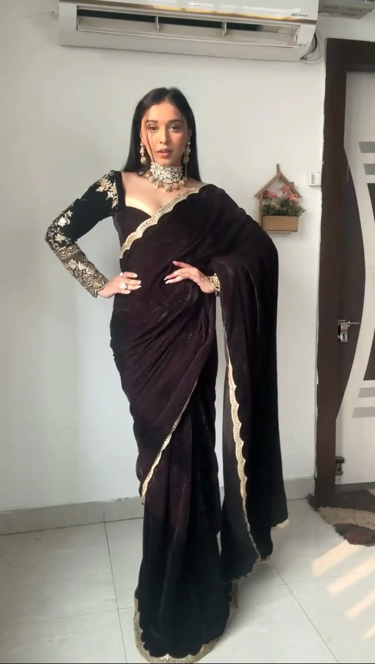 KD 436 Black Color 9000 Velvet Thread Sequence Work Saree Casual, Party Wear, Wedding, Events Etc. Expected Delivery 4-6 Working Days @2399/- | Designer Sarees, Embroidered Sarees, Sarees, Bollywood Sarees, Creative Sarees, Ethnic Saree, Modern Digital sarees, Party Wear Sarees