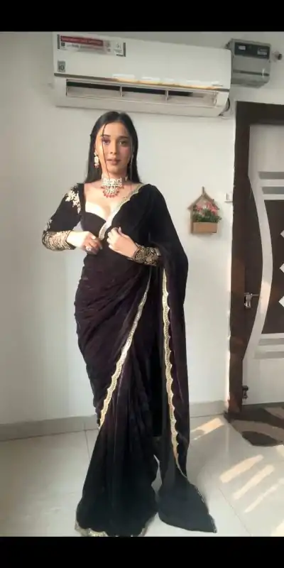 KD 436 Black Color 9000 Velvet Thread Sequence Work Saree Casual, Party Wear, Wedding, Events Etc. Expected Delivery 4-6 Working Days @2399/- | Designer Sarees, Embroidered Sarees, Sarees, Bollywood Sarees, Creative Sarees, Ethnic Saree, Modern Digital sarees, Party Wear Sarees