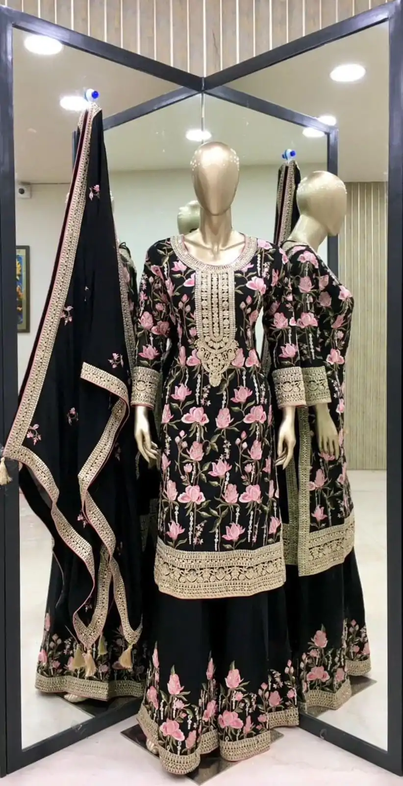 SR 1615 Black Color Georgette Embroidery Coding Sharara Suit Wedding, Party, Festive, Events Etc. Expected Delivery 4-6 Working Days @2399Only | Casual Suits, Salwar suit, Creative suits, Designer Suits, Palazzo Suits, Party Wear Suits, Straight Suits